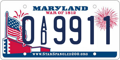 MD license plate 0AD9911