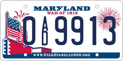 MD license plate 0AD9913
