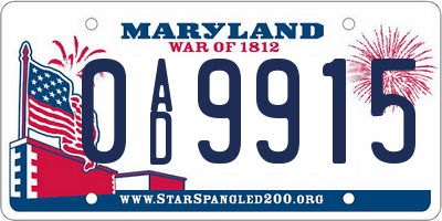 MD license plate 0AD9915