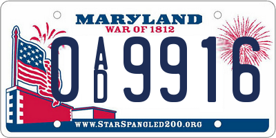 MD license plate 0AD9916