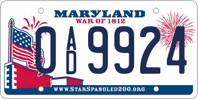 MD license plate 0AD9924