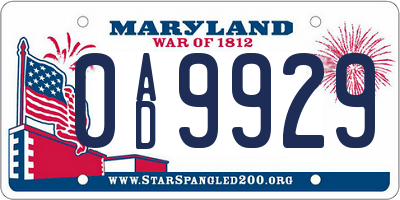 MD license plate 0AD9929