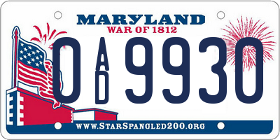 MD license plate 0AD9930
