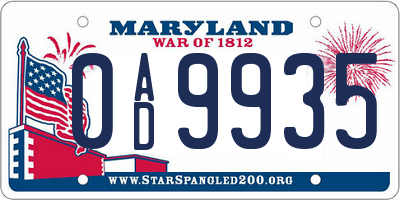 MD license plate 0AD9935
