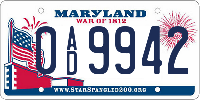 MD license plate 0AD9942