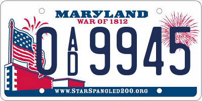MD license plate 0AD9945