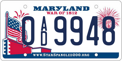 MD license plate 0AD9948