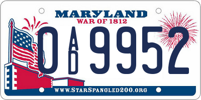 MD license plate 0AD9952