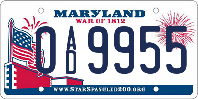MD license plate 0AD9955