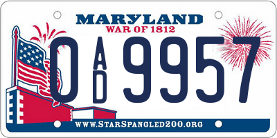MD license plate 0AD9957