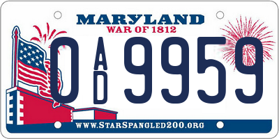 MD license plate 0AD9959