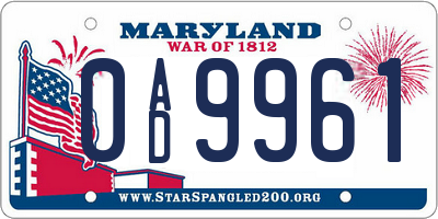 MD license plate 0AD9961