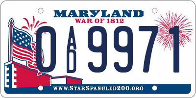 MD license plate 0AD9971