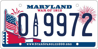 MD license plate 0AD9972