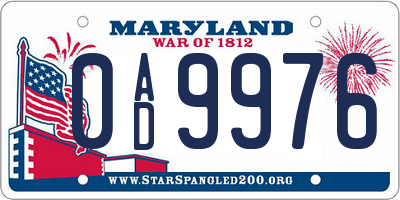 MD license plate 0AD9976