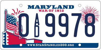 MD license plate 0AD9978