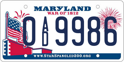 MD license plate 0AD9986
