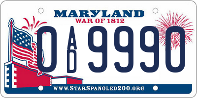 MD license plate 0AD9990