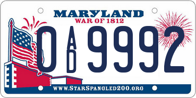 MD license plate 0AD9992