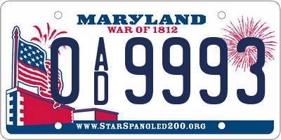 MD license plate 0AD9993