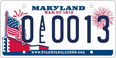 MD license plate 0AE0013