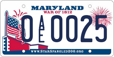 MD license plate 0AE0025