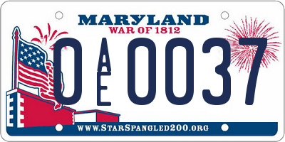 MD license plate 0AE0037