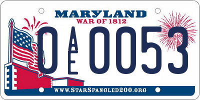 MD license plate 0AE0053