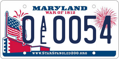 MD license plate 0AE0054