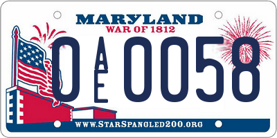 MD license plate 0AE0058