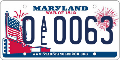 MD license plate 0AE0063