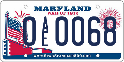 MD license plate 0AE0068