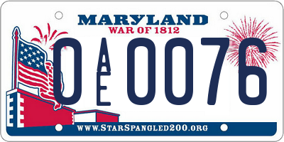 MD license plate 0AE0076
