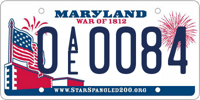 MD license plate 0AE0084