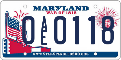 MD license plate 0AE0118