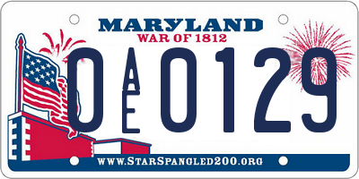 MD license plate 0AE0129