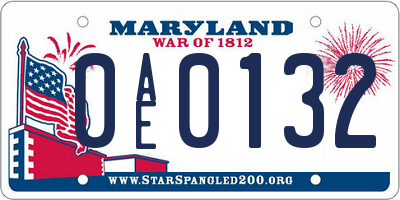 MD license plate 0AE0132