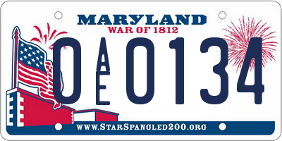 MD license plate 0AE0134