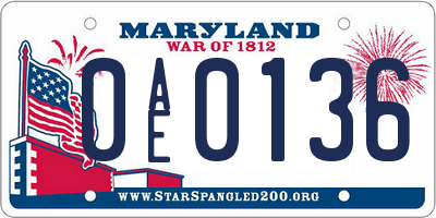 MD license plate 0AE0136