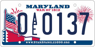 MD license plate 0AE0137