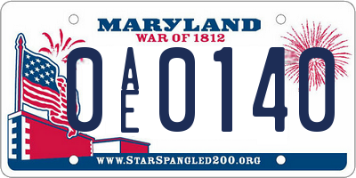 MD license plate 0AE0140