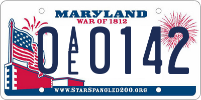 MD license plate 0AE0142