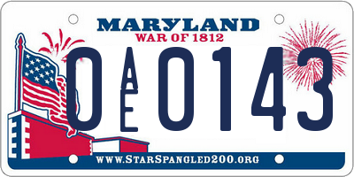 MD license plate 0AE0143
