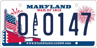 MD license plate 0AE0147