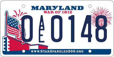 MD license plate 0AE0148