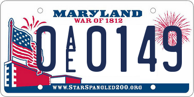 MD license plate 0AE0149