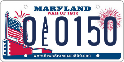 MD license plate 0AE0150