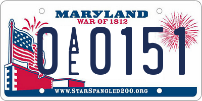 MD license plate 0AE0151