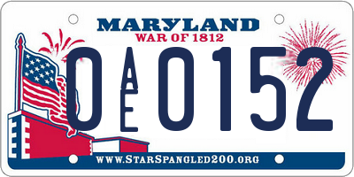 MD license plate 0AE0152