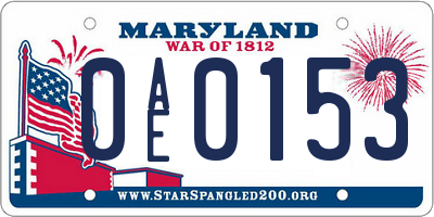 MD license plate 0AE0153